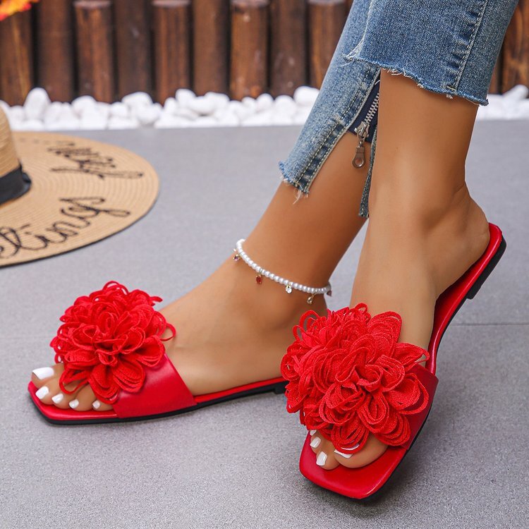 Luxury Brand Designer Shoes Sandals Cross-Border Foreign Trade Women's Slippers 2025 Spring New Fashion Floral One-Strap Casual Flat Beach Sandal