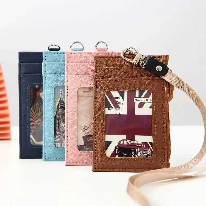 Women Men PU Leather Card Holder Neck Strap Lanyard Business Credit ID Card Badge Wallet Coin Purse Pouch Bus Card Bags Case Z250621