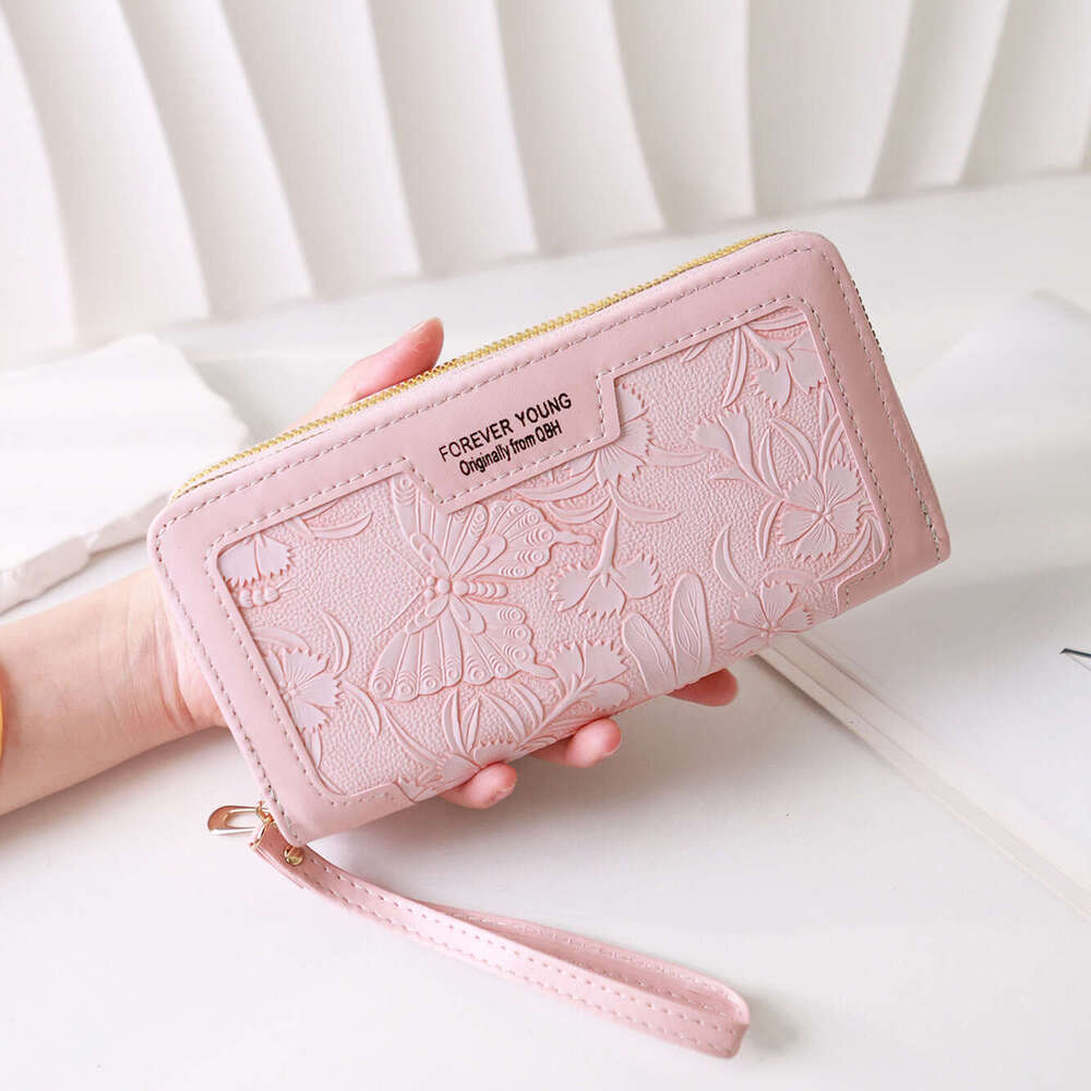 Hot Selling New Women's Long Wallet Embossed Double Zipper Clutch High-end Niche Large Cash Clip