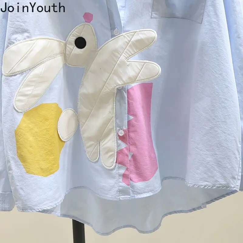 White Camisas De Mujer 2025 Oversized Blouses Women Clothing Long Sleeve Casual Cartoon Rabbit Shirts Fashion Korean Blouse Tops