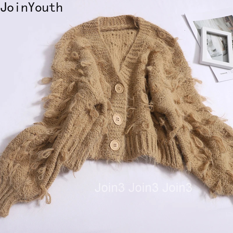 V-neck Tassel Sweet Cardigan Jackets Womens Clothing Sueter Mujer Fashion Korean Pull Femme Loose Knitting Cropped Sweater Tops