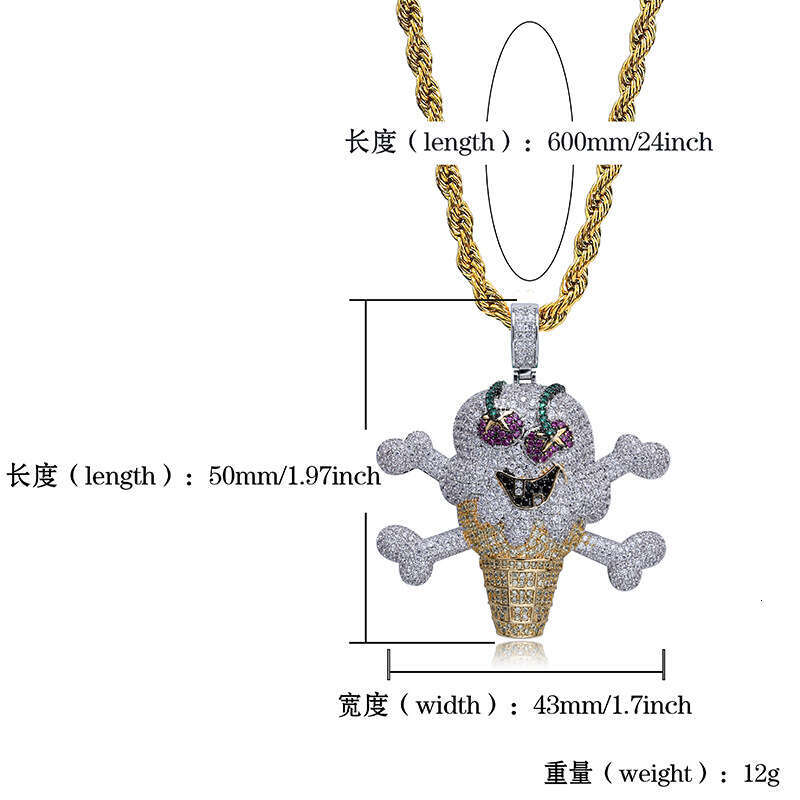 Hip Hop Cartoon Pirate Ice Cream Personality Pendant Micro Paved Zircon Unisex Accessories