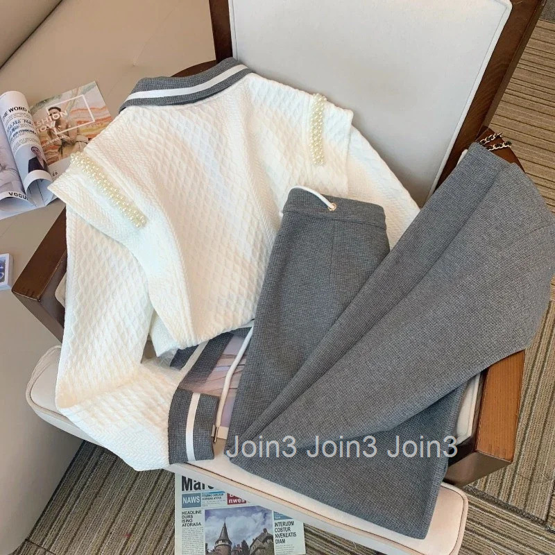 Fashion 2 Piece Set Women Clothing Preppy Style Bow Sweet Hoodies High Waist Wide Leg Pants Outfits Korean Sweatpants Y2k Suit