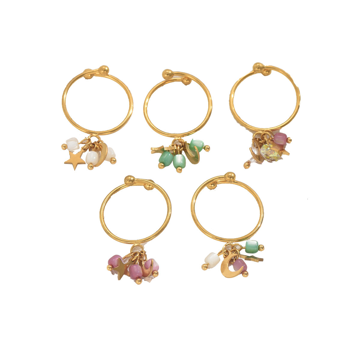 Style Women's Personality Inlaid Rice Bead Design Star Moon Open Versatile Index Finger Ring