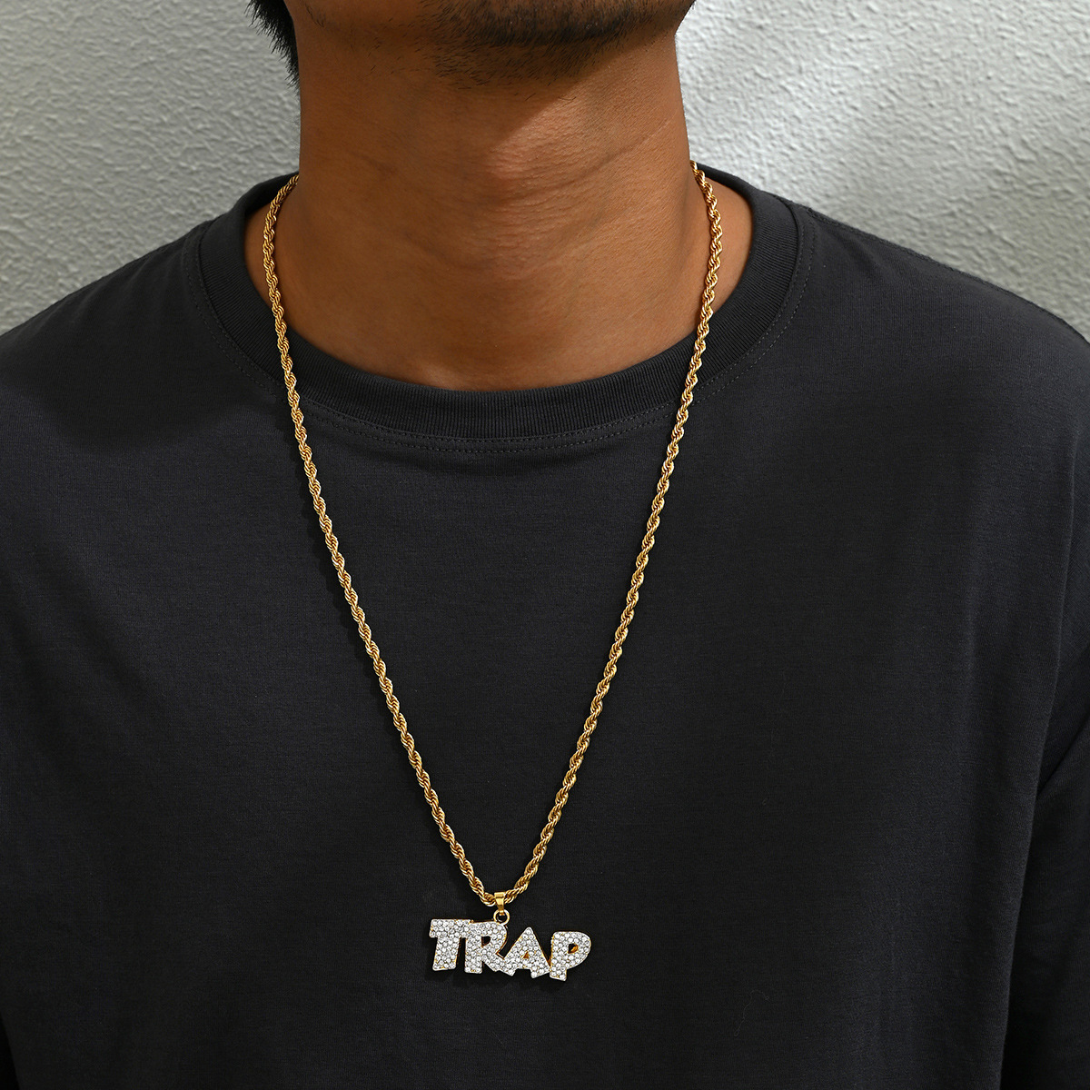 Trendy Men's Cuban Chain Simple Letter Inlaid Design Necklace Elegant Choker