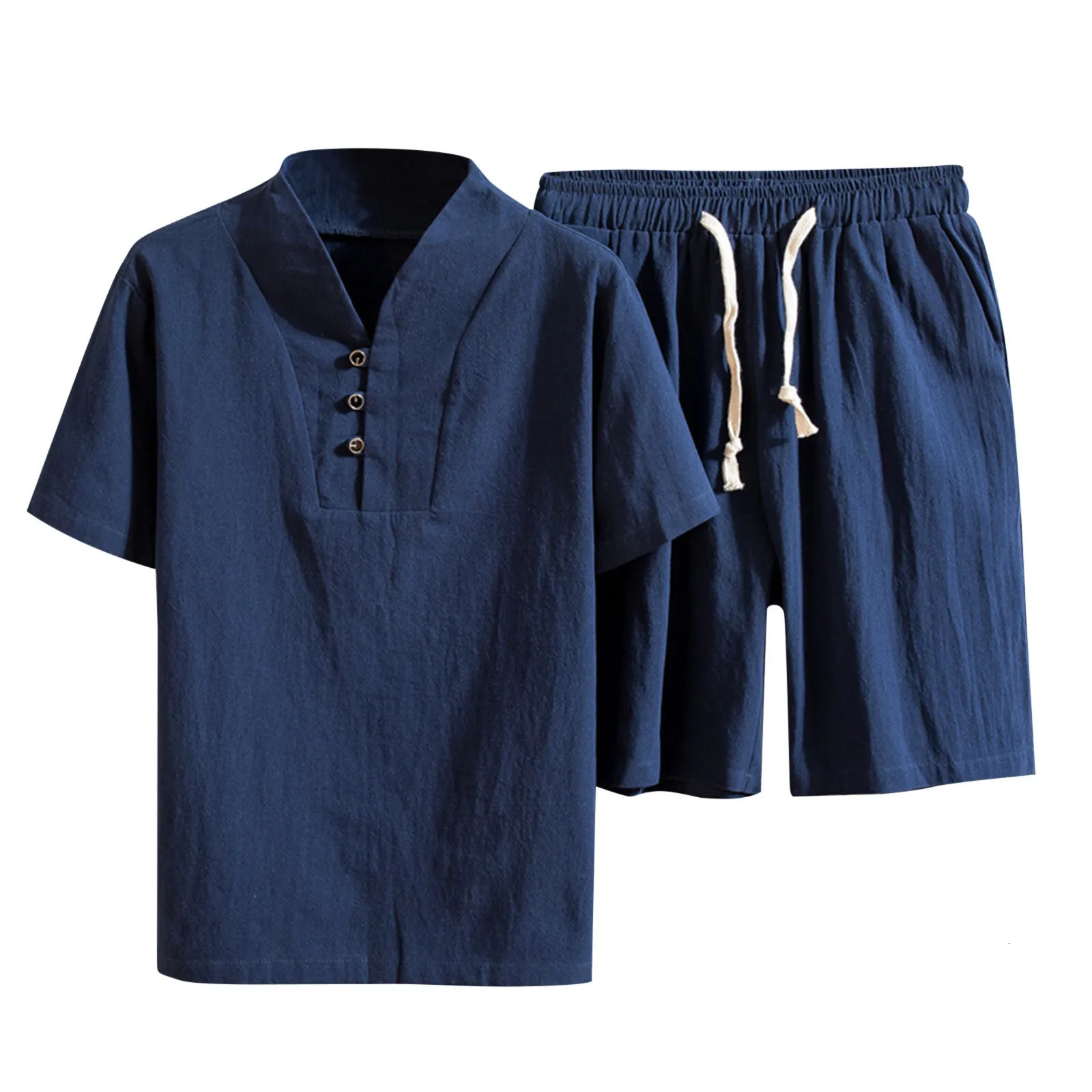 Mens Cotton And Linen Set 2 Piece Solid Color comfortable Clothing Suits Commercial Sports And Leisure Short Mens Suits 250619