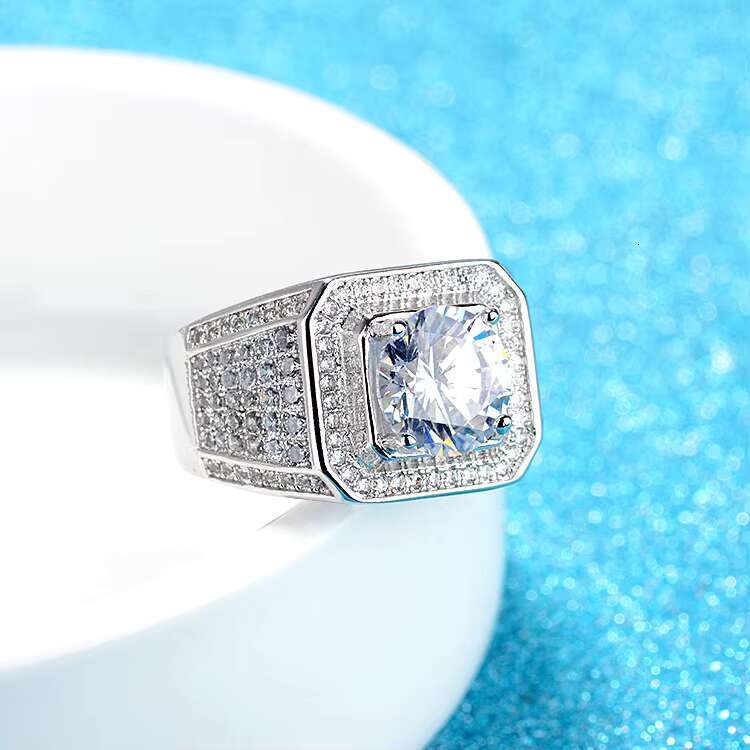 Classic Round Imitated Moissanite Ring Platinum Plated Cubic Zirconia Lab Diamond Ring for Men Wedding Ring Hip Hop Jewelry