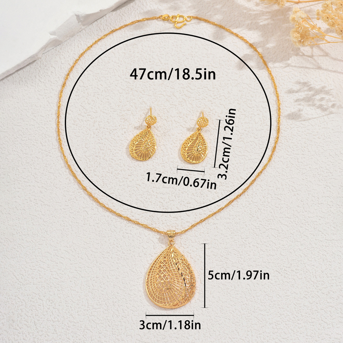 Water Drop Design Women's Long Necklace Internet Celebrity Style Earrings High-End Feel