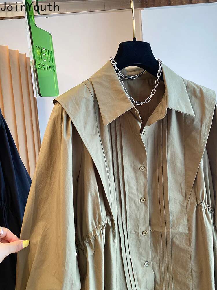 Vintage Blouse Women Camisas De Mujer 2025 Drawstring Folds Slim Waist Shirts Oversized Tops Fashion Temperament White Blouses