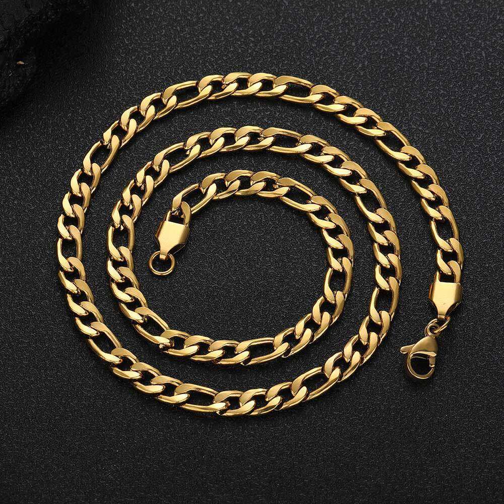Hip Hop Lobster Clasp Stainless Figaro Chain Men's Accessories Gold Titanium Steel Necklace 18eb