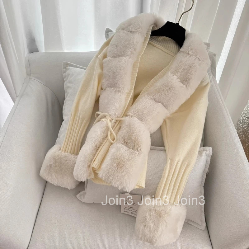 Temperament Sueter Mujer Cardigan Coat Bandage Slim Waist Furry Pull Femme Thicked Fashion Sweater Tops 2025fall Winter Clothes