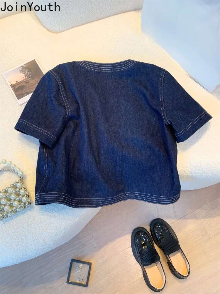 Streetwear Denim Jackets for Women Short Sleeve Summer Jean Jacket Outwear 2025 Ropa Mujer Fashion Vintage Coat Cropped Tops