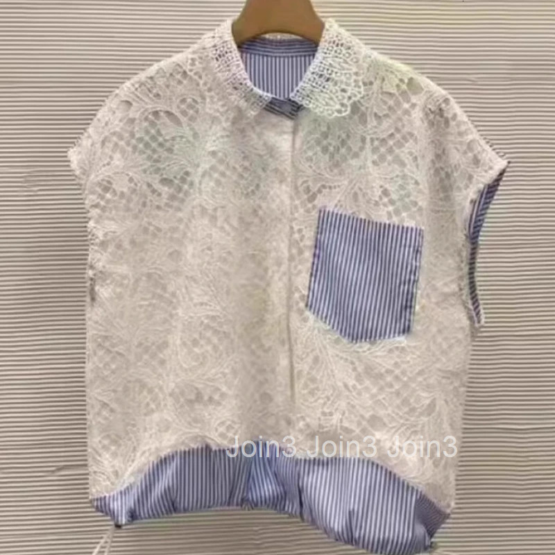 Camisas De Mujer Sleeveless Summer Blouse Womens Clothing 2025 Patchwork Striped Lace Embroidery Fashion Shirts Tops Female