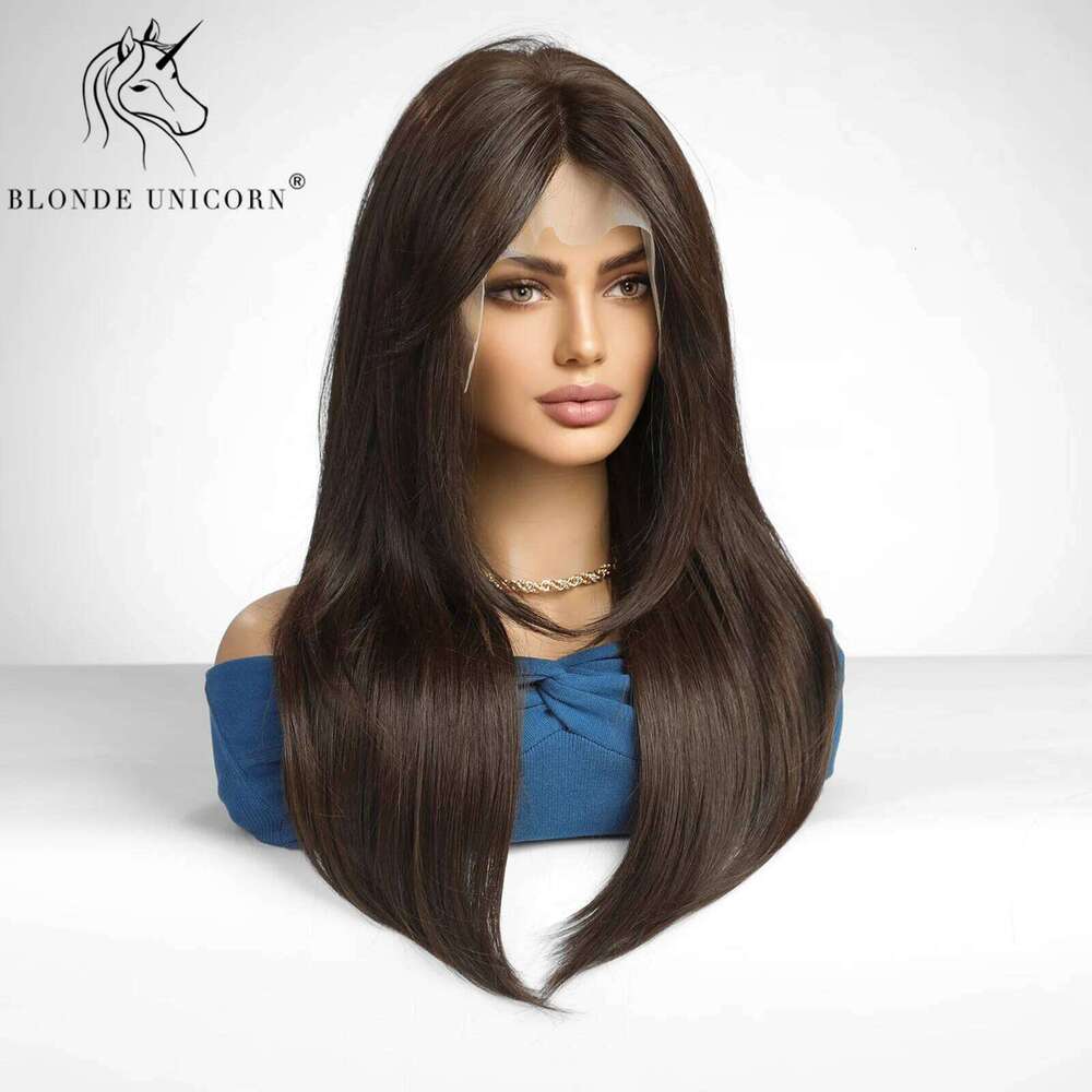 13x6 Lace Front Wig Brown Straight Synthetic Wigs for Black White Women Daily Party Cosplay Heat Resistant Hair
