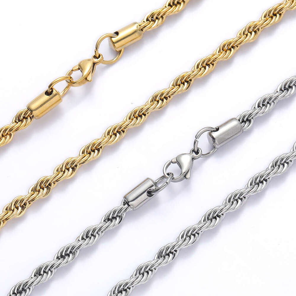 Hip Hop Plain Titanium Accessories Necklace Twist 3mm 5mm Multiple Sizes Stainless Steel Chain 701c