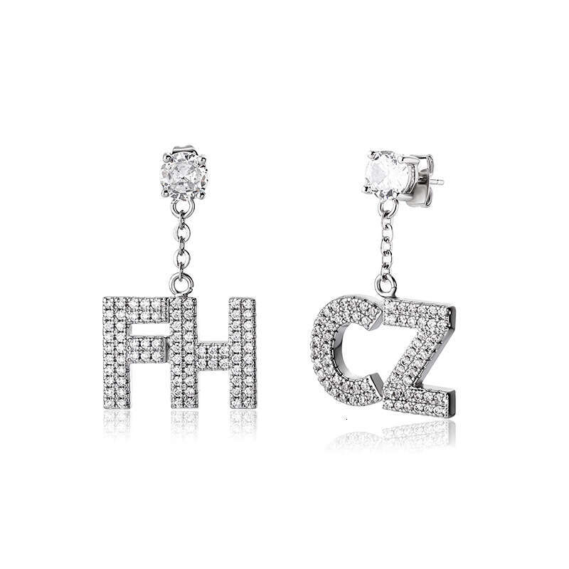 Jin Ao Creative Earrings Letter Combination Studs INS Women Summer High-end Sense Sier Needle Light Personality Ear Jewelry