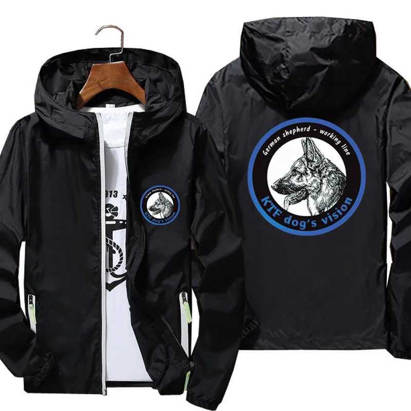 German Shepherd Dog Mens Bomber Jacket Thin Sunscreen Windbreaker Ultra Light Hood Cycling Coat T-shirt Pilot Oversized W250623
