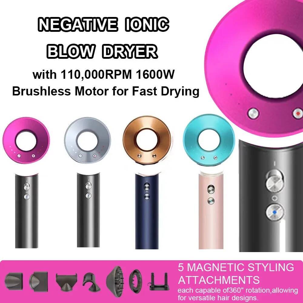 Leafless constant temperature dryer for personal care and styling; home professional hair style accessories kit (5+1)