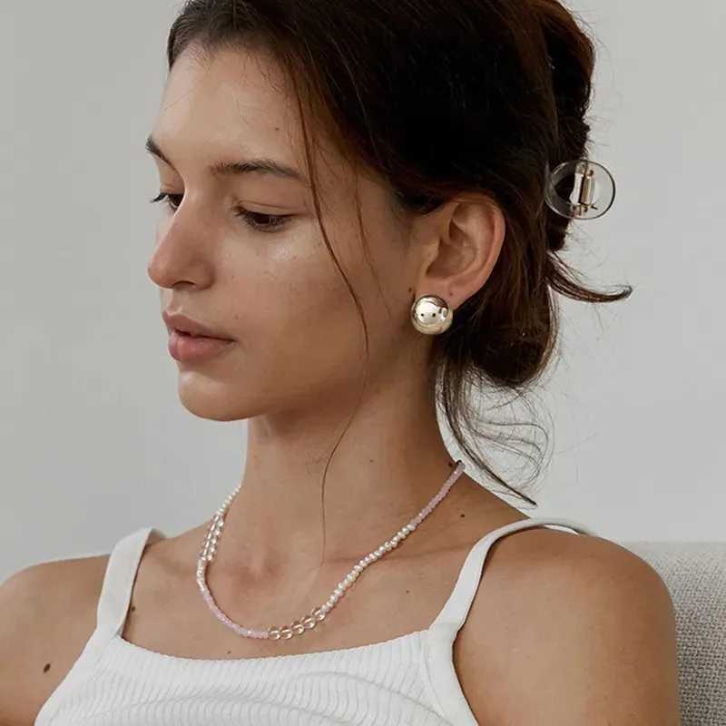 European Style Punk Fashion Geometric Half Metal Big Ball Round Stud Earrings for Women Girls Party Accessories Wholesale XJ250623