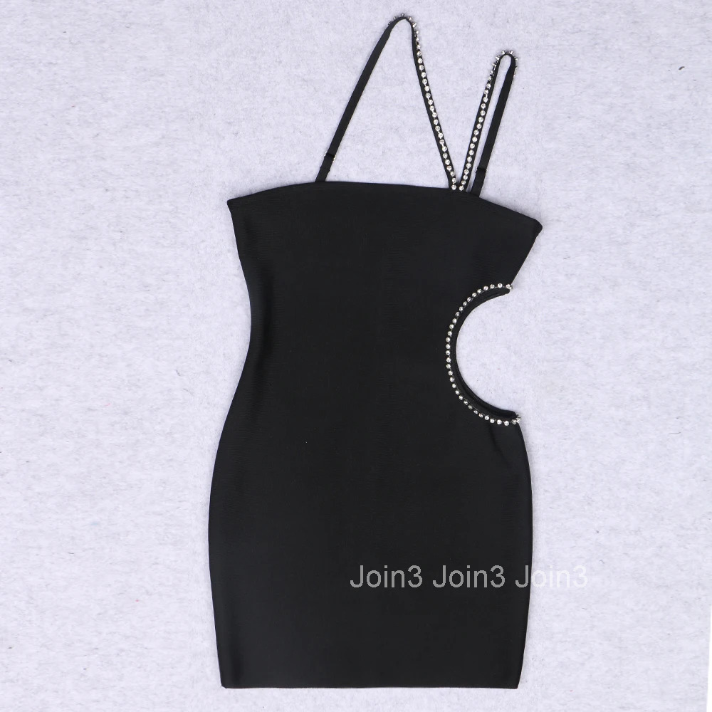 Womens Sexy Backless Bandage Dress Hollow Out Short Bodycon Diamond Embellished Club Evening Party Gown Summer Newest Fashion