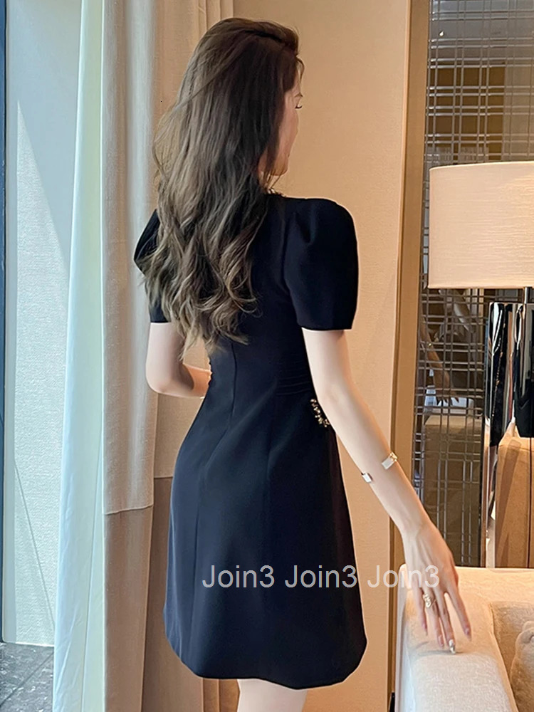 Fashion Summer Black Short A-line Dress Women Ladies Clothing Pretty Elegant Luxury Chic Square Collar Slim Mini Mujer Vestidos