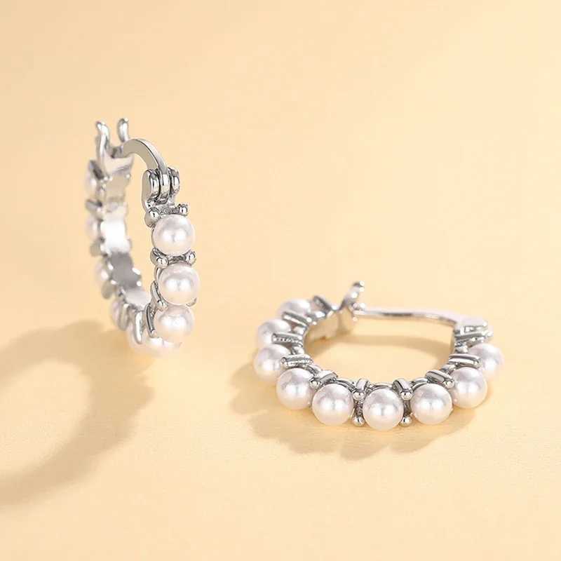 Huitan Graceful Simulate Pearl Hoop Earrings for Women Elegant Silver Color Accessories Delicate Daily Wearable Jewelry Gifts XJ250623
