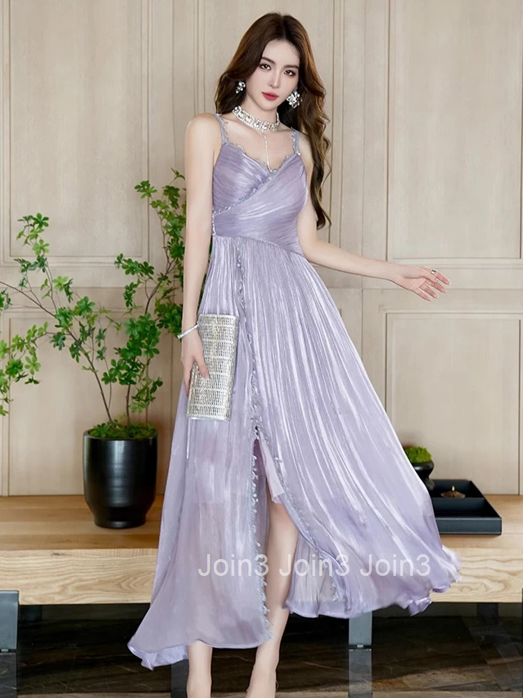 Summer Fashion Sweet Vacation Evening Dress Women Clothes Elegant Sexy Sling V-Neck A-Line Long Robe Femme Party Prom Vestidos