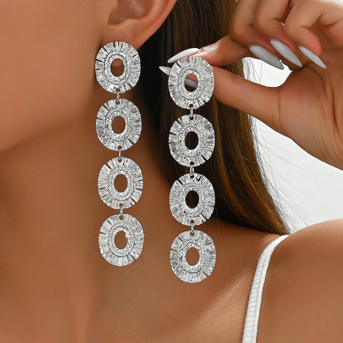 Exaggerated Metal Personality Round Pendant Hlow High-End Sense Women's Stud Earrings