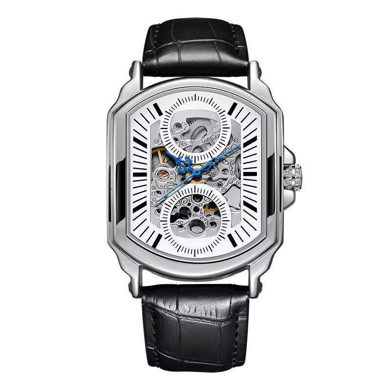 DHgadgets Fashion Men's Automatic Mechanical Skeleton Sports Clock Leather Casual Business Watch Relojes Hombre