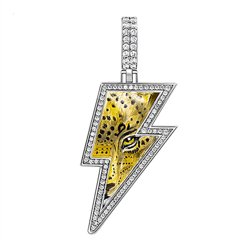Druzy jewelry Luxury Enamel Cheetah Pendant Moissanite Diamond Inlaid Hip Hop Versatile Unisex Clubbing Statement Necklace Pass the diamond tester