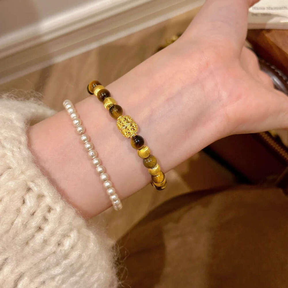 French Light High-end Natural Tiger Stone Cat's Eye Fashion Versatile National New Chinese Style Beaded Bracelet