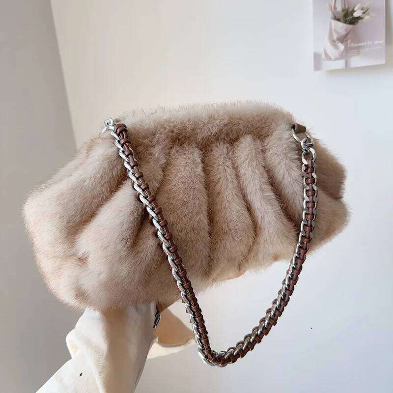 Women s Faux Solid Color Plush Dumpling Handbag Evening Clutch Chic Crossbody Bags For Fur Bag