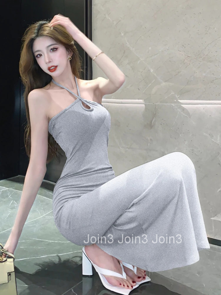 New Summer Fashion Y2K Vacation Beach Mermaid Long Dress Women Clothes Elegant Sexy Halter Backless Slim Maxi Vestido Robe Femme