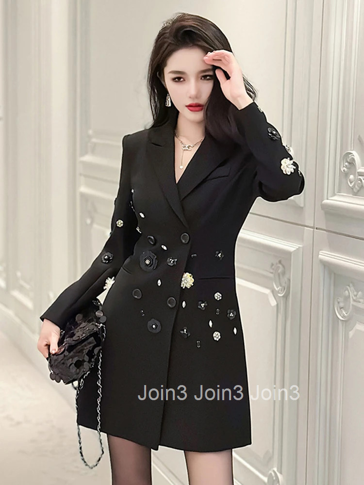 Fashion Lady Luxury Formal Occasion Black Chic Blazer A-Line Short Dress Women Clothes Elegant Office Commute Slim Mini Vestidos