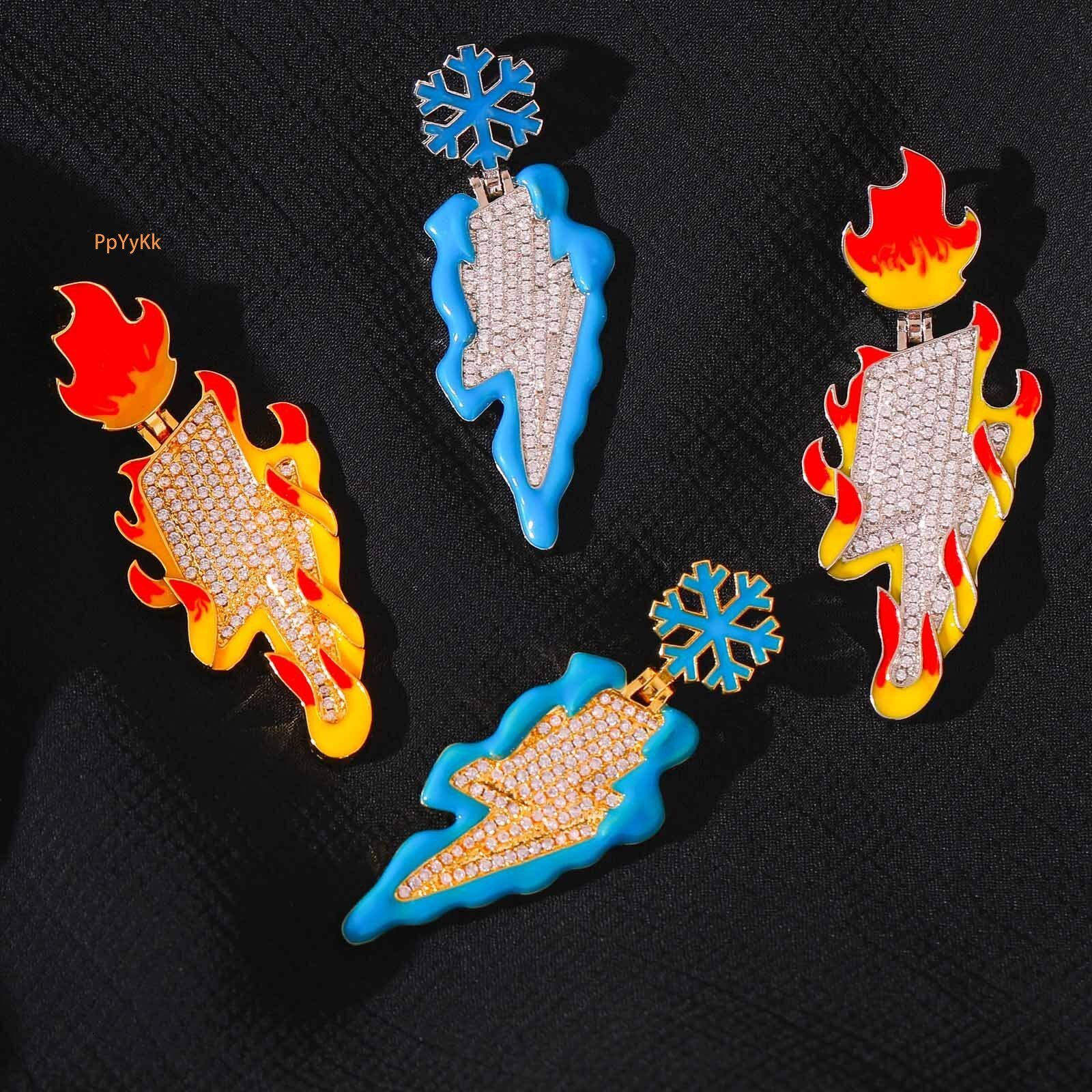 Luxury Fire Ice Lightning Moissanite Necklace Minimalist Street Cool Oil Drip Ice Out Bling Hip Hop Jewelry Pass the diamond tester