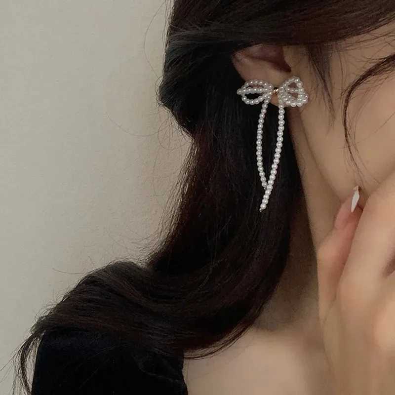 Light Luxury Bowknot Imitation Pearl Earrings Long Tassel Bow Drop Dangle Earrings Women Fashion Elegant Wedding Jewelry GiftsXJ250623