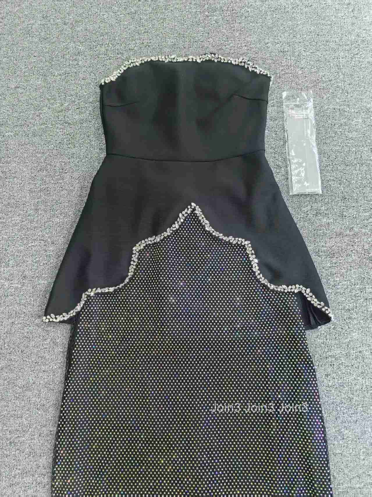 Womens Black Bandage Dress Strapless Sheer Mesh Skirt Sequin Embellished Beaded Waist A-Line Evening Gown Formal Party Wear