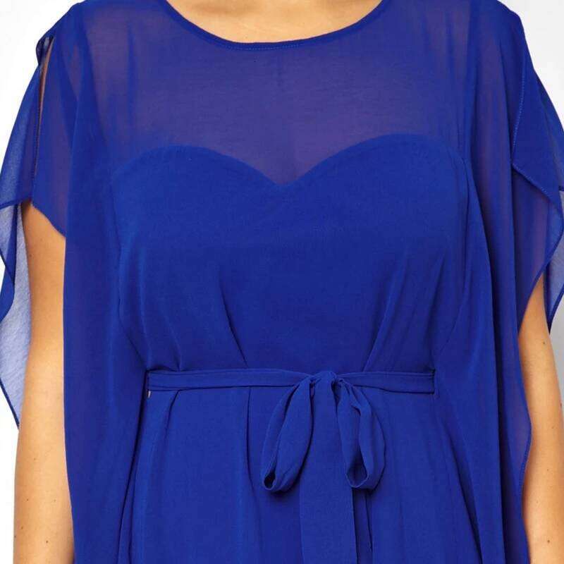 Plus Batwing Sleeve Elegant Summer Chiffon Women Sashes Blue Party Female Large Size Loose Formal Office Dress