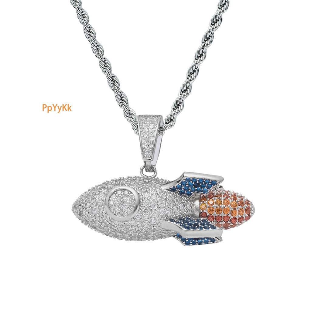 Hip Hop Jewelry 925 Sterling Silver Rocket Pendant Colorful Diamond Iced Out Cool Trendy Moissanite Necklace Pass the diamond tester