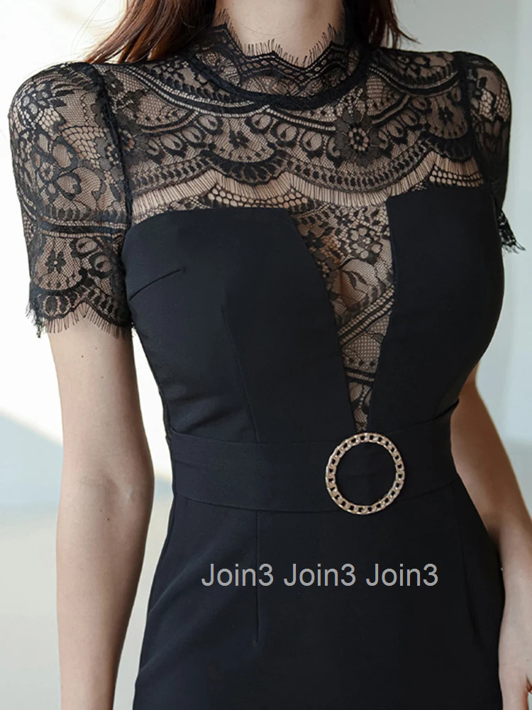 New Summer Women Evening Dress Temperament Chic Lace Sheer Sexy Short Sleeve Slim Midi Party Prom Birthday Robe Mujer Vestidos