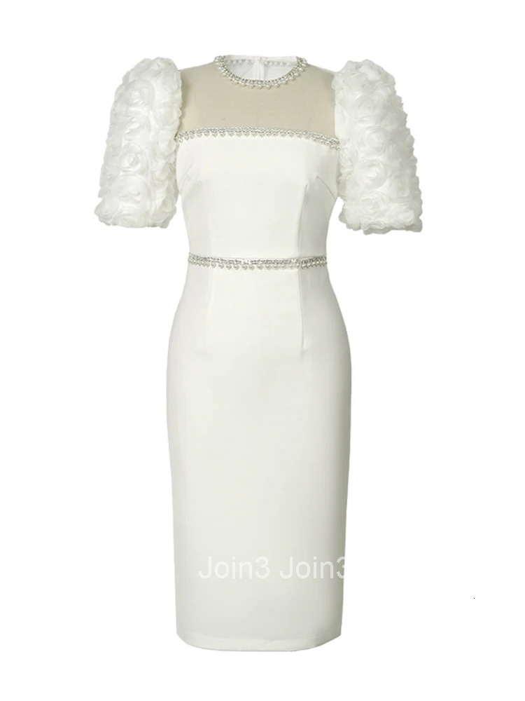 New Summer Satin Women Evening Dress Chic White Mesh Sheer O-Neck Slim Midi Pencil Party Prom Birthday Robe Femme Mujer Vestidos