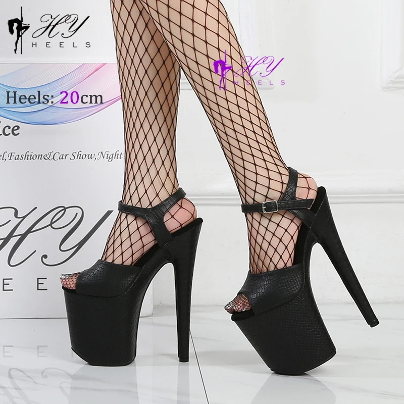 20cm 8 Heels Pole Dance Platform Shoes Black Velvet Denim Snake Sexy Dancing Shoes Catwalk Model High Heels Sandals 250617