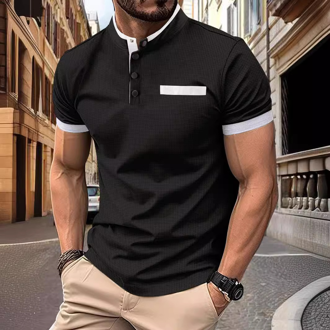 Men's Polo shirt fashionable short-sleeved T-shirt checkered stand-up collar men's sports polo shirt European size: S-3XL