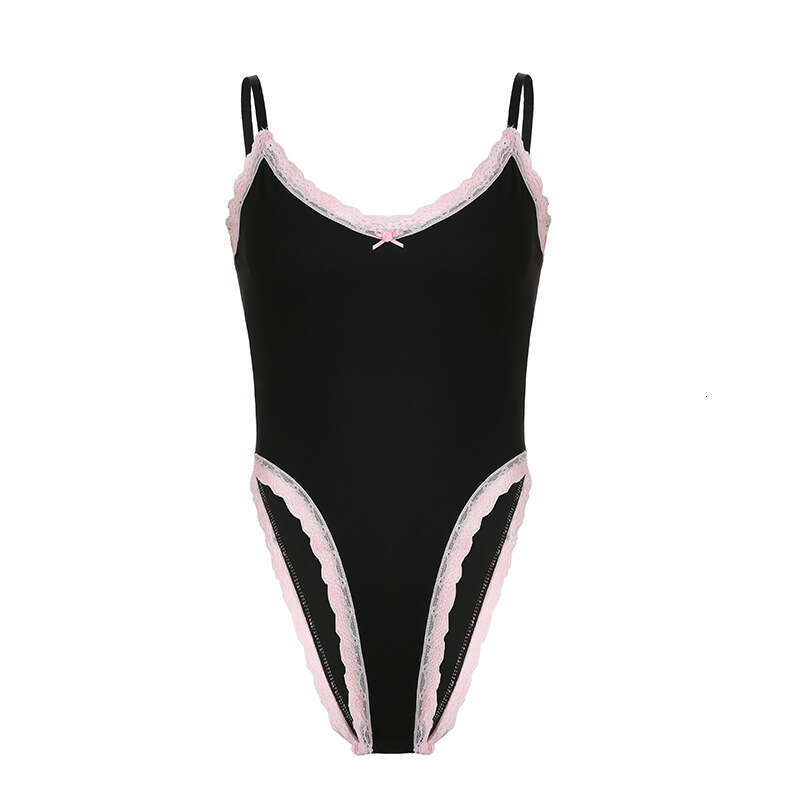 Sexy Style Little Women Lace Trim Strap Jumpsuit Autumn Winter Small V-Neck Sleeveless Bikini Top B5