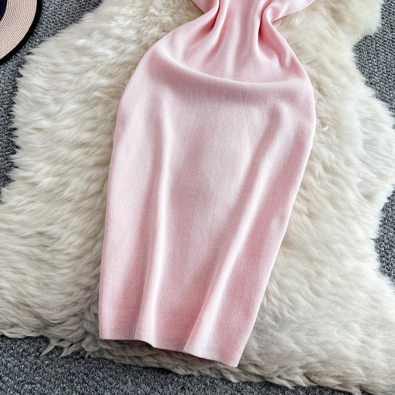 2025 Summer Women Sweet Sexy Sleeveless Bodycon Knitted Strap Dress Lace Patchwork Solid Color Elastic Slim 250616