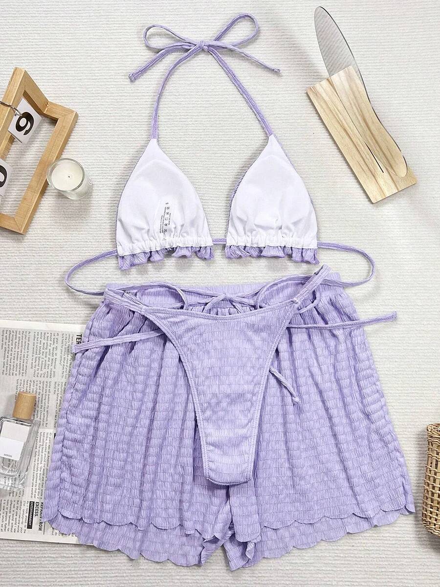 Sexy Bikini Women's Swimsuit 2025 3 Pieces Swimwear Mini Thong Bikinis Sets Female Bathing Suit Woman Swim For Beach Shorts Wear