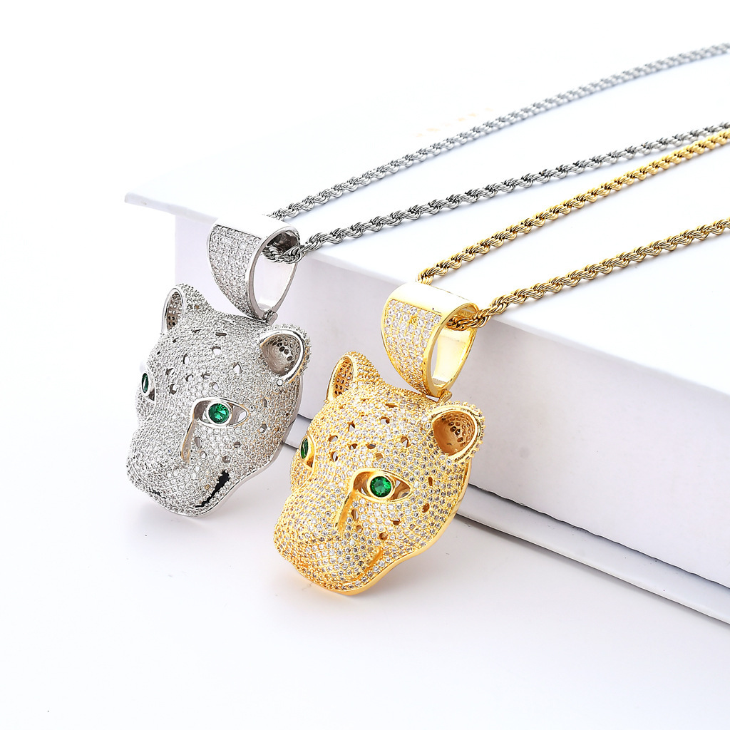 Luxury Moissanite Jewelry Necklace Hip Hop Pendant Iced Out Leopard Head Pendant Shiny Animal Zodiac Pendant Accessory Pass the diamond tester