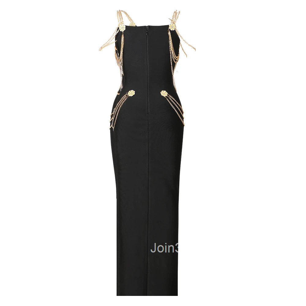 2025 Hot Design Dress Black Long Sexy Golden Sling V-Neck Celebrity Bandage Dress Bodycon Evening Party Red Carpet Dress