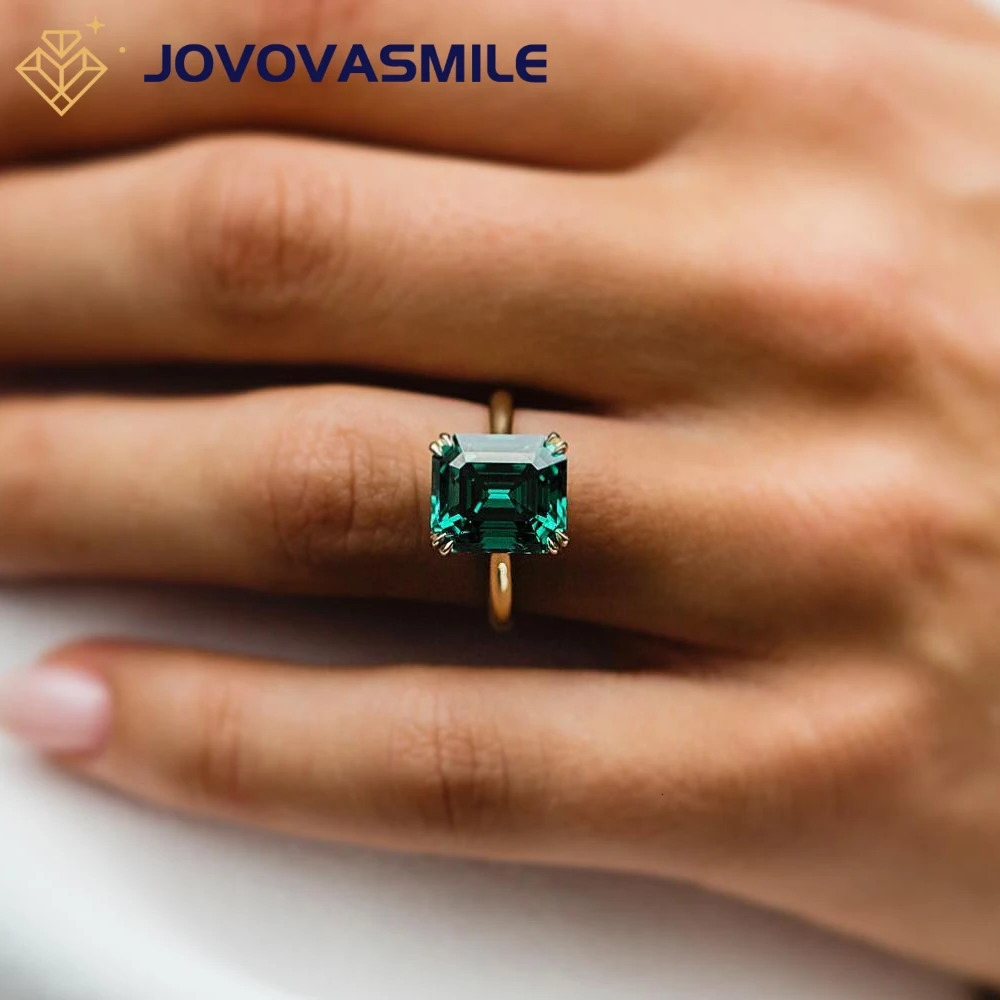 JOVOVASMILE 5 10.5x9.25mm Asscher Cut Dark Green Color Double Prongs 10K Solid Yellow Gold Setting for Woman 250617