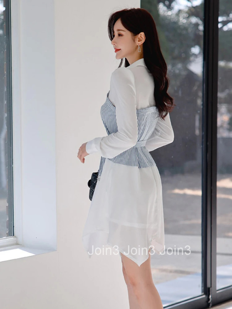 New Spring Autumn Elegant Women Dress Chic Casual Shirt Striped Turn-down Collar Slim Midi A-Line Street Clothes Mujer Vestidos